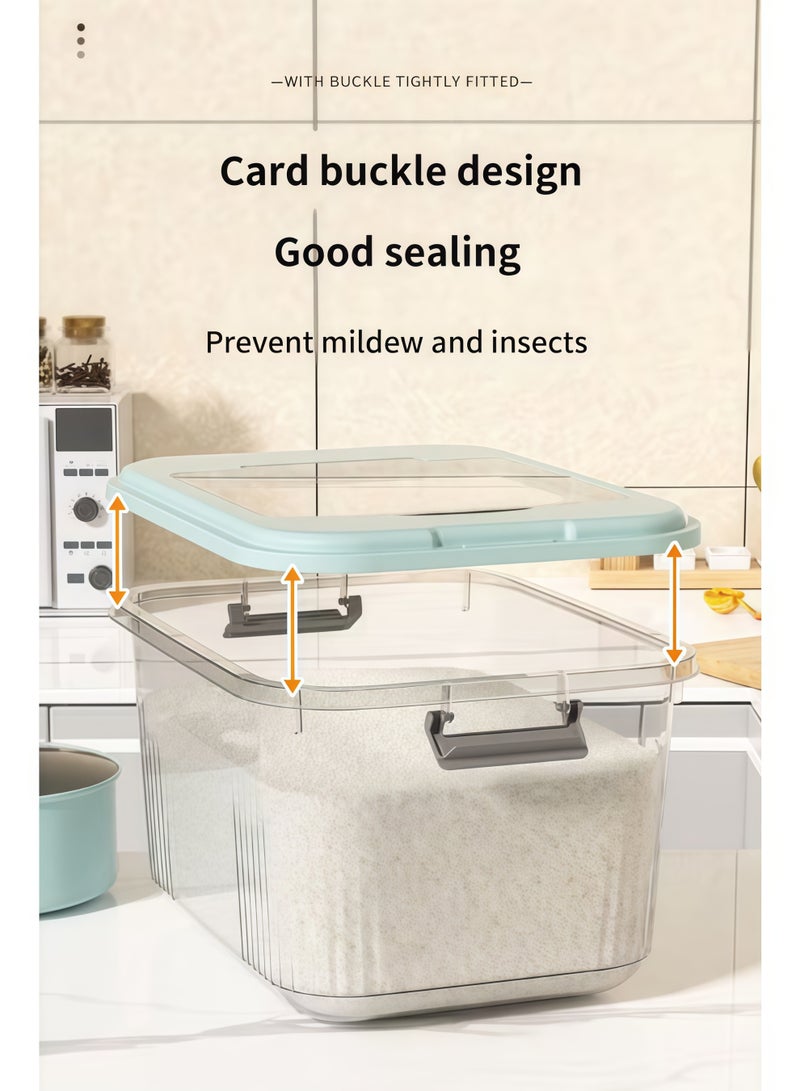 شو وو حاوية تخزين أرز، حاوية حبوب متعددة الاستخدامات للمطبخ، حاوية أرز محكمة الإغلاق، حاوية تخزين طعام محكمة الإغلاق، موزع أرز، صناديق تخزين دقيق الطعام مع أغطية وكوب، خالية من مادة BPA، حاويات تخزين حبوب كبيرة جدًا للمطبخ، للأرز والفاصوليا والحبوب والأطعمة الجافة الصغيرة، مخزن المطبخ المنزلي (7.5 كجم / 12.5 كجم / 17.5 كجم) - Image 4